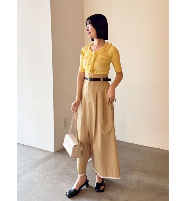 LAGUNAMOON「リブフリルハーフスリーブカーデニットプルオーバー」|カーディガン|