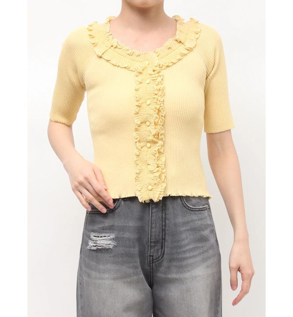 LAGUNAMOON「リブフリルハーフスリーブカーデニットプルオーバー」|カーディガン|