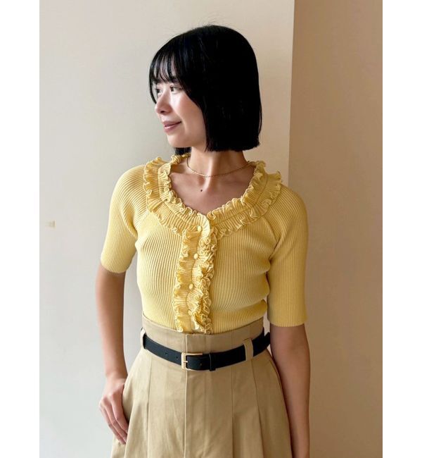 LAGUNAMOON「リブフリルハーフスリーブカーデニットプルオーバー」|カーディガン|