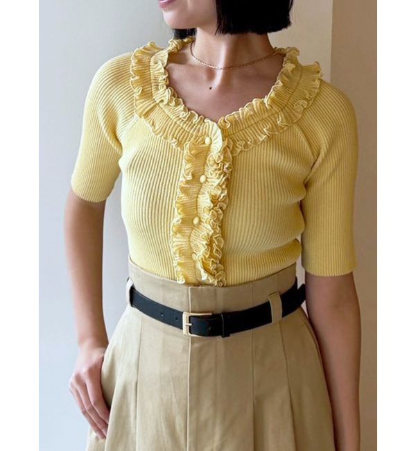 LAGUNAMOON「リブフリルハーフスリーブカーデニットプルオーバー」|カーディガン|イエロー
