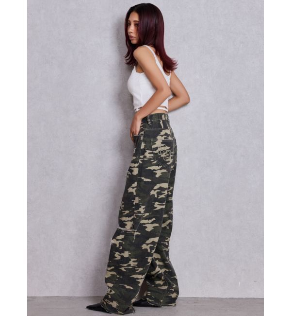 GYDA「ハイウエストGG Stitch Barrel Leg ダメージデニムパンツ」|デニム|