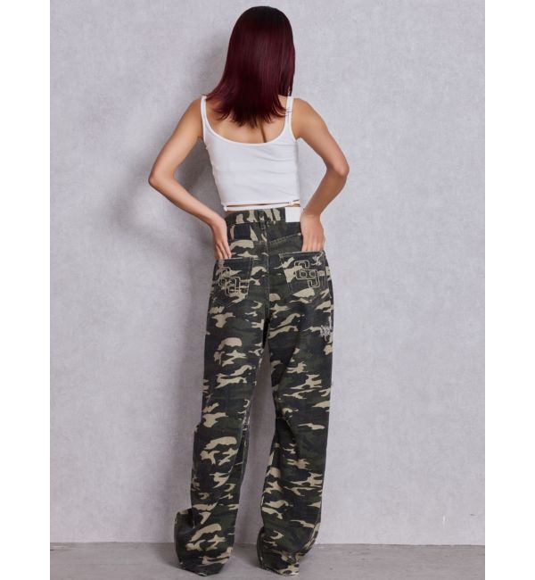 GYDA「ハイウエストGG Stitch Barrel Leg ダメージデニムパンツ」|デニム|