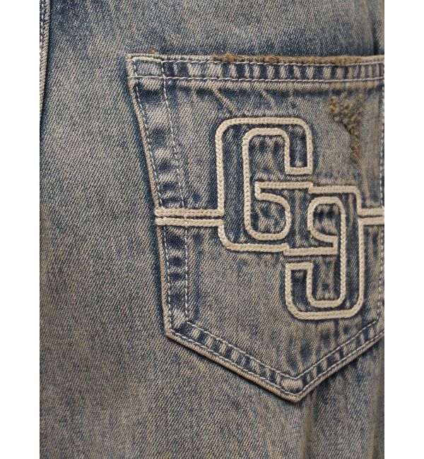 GYDA「ハイウエストGG Stitch Barrel Leg ダメージデニムパンツ」|デニム|