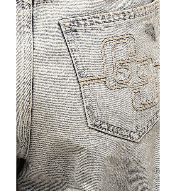 GYDA「ハイウエストGG Stitch Barrel Leg ダメージデニムパンツ」|デニム|