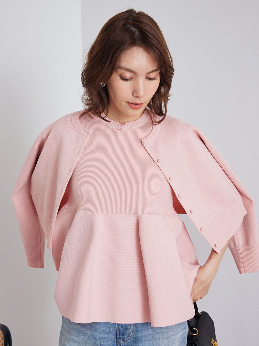 Mila Owen「【USAGI ONLINE・ZOZOTOWN限定カラー】フォルムアンサンブルくるみ釦ショートカーデ」|カーディガン|