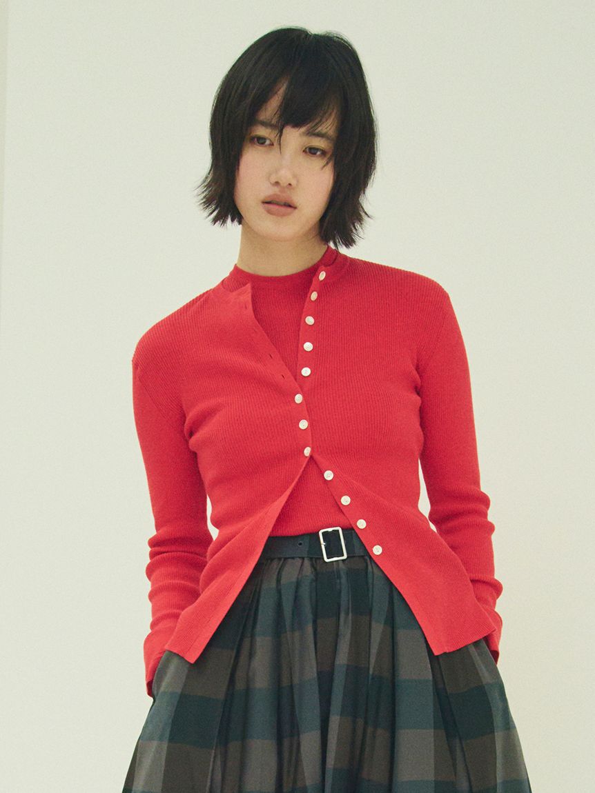 Mila Owen「UVケアシアーリブニットカーディガン」|カーディガン|RED