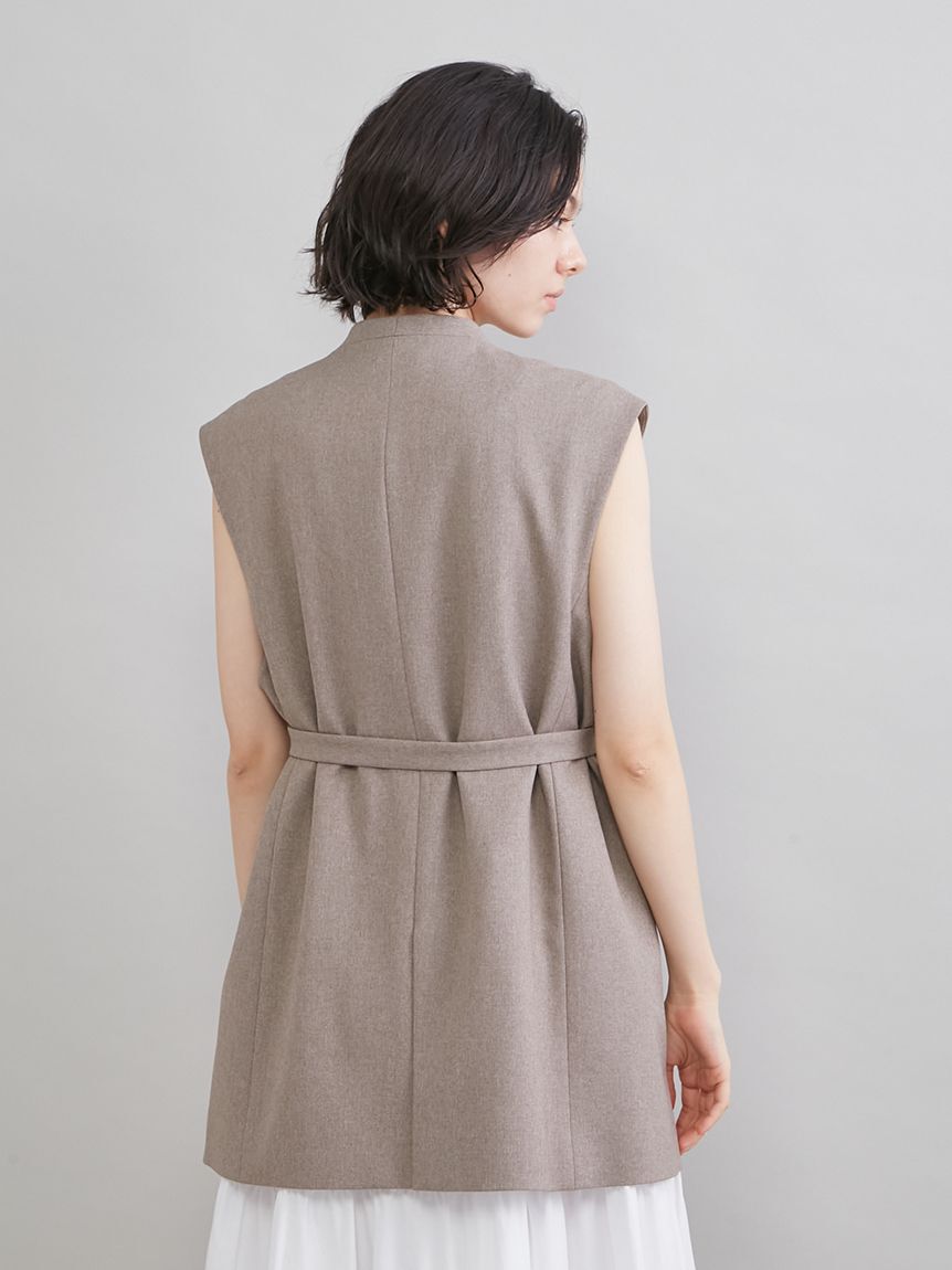 Mila Owen「共ベルト付きオーバーサイズノーカラーベスト」|ダウンベスト・ベスト|