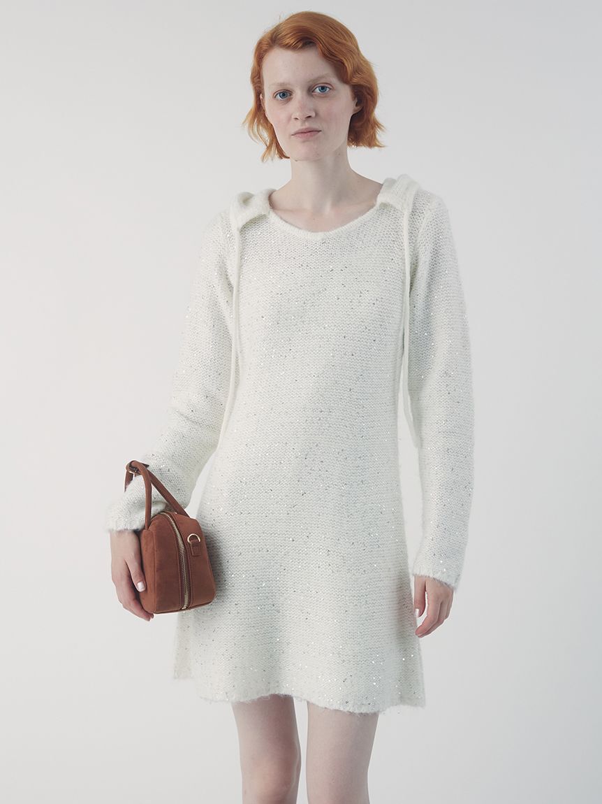 FURFUR「スパンコールニットフードワンピース」|ワンピース|