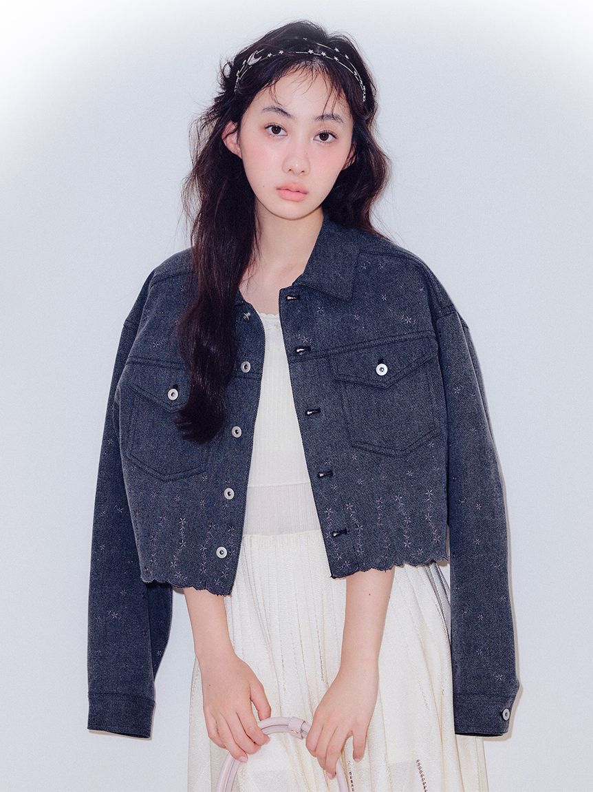 FURFUR「刺繍クロップドシャツジャケット」|デニムジャケット|GRY