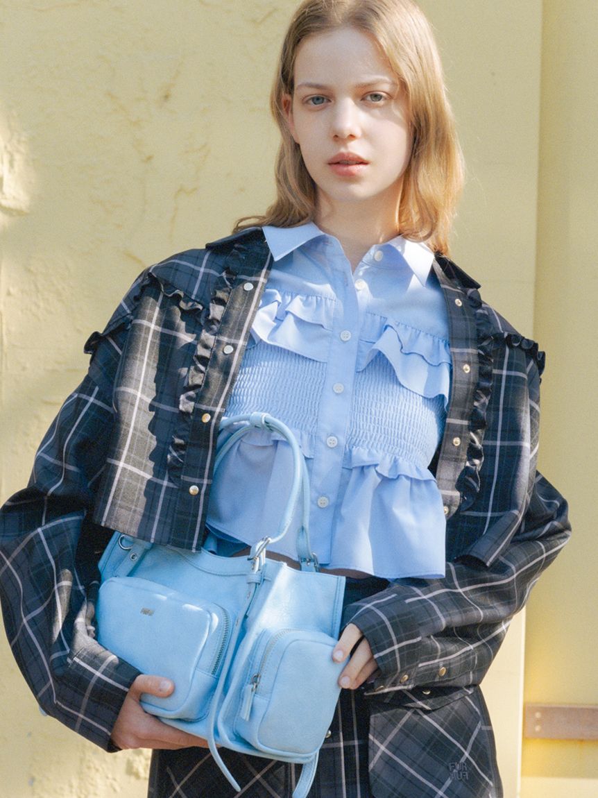 FURFUR「チェック柄クロップドフリルシャツ」|シャツ・ブラウス|BLK