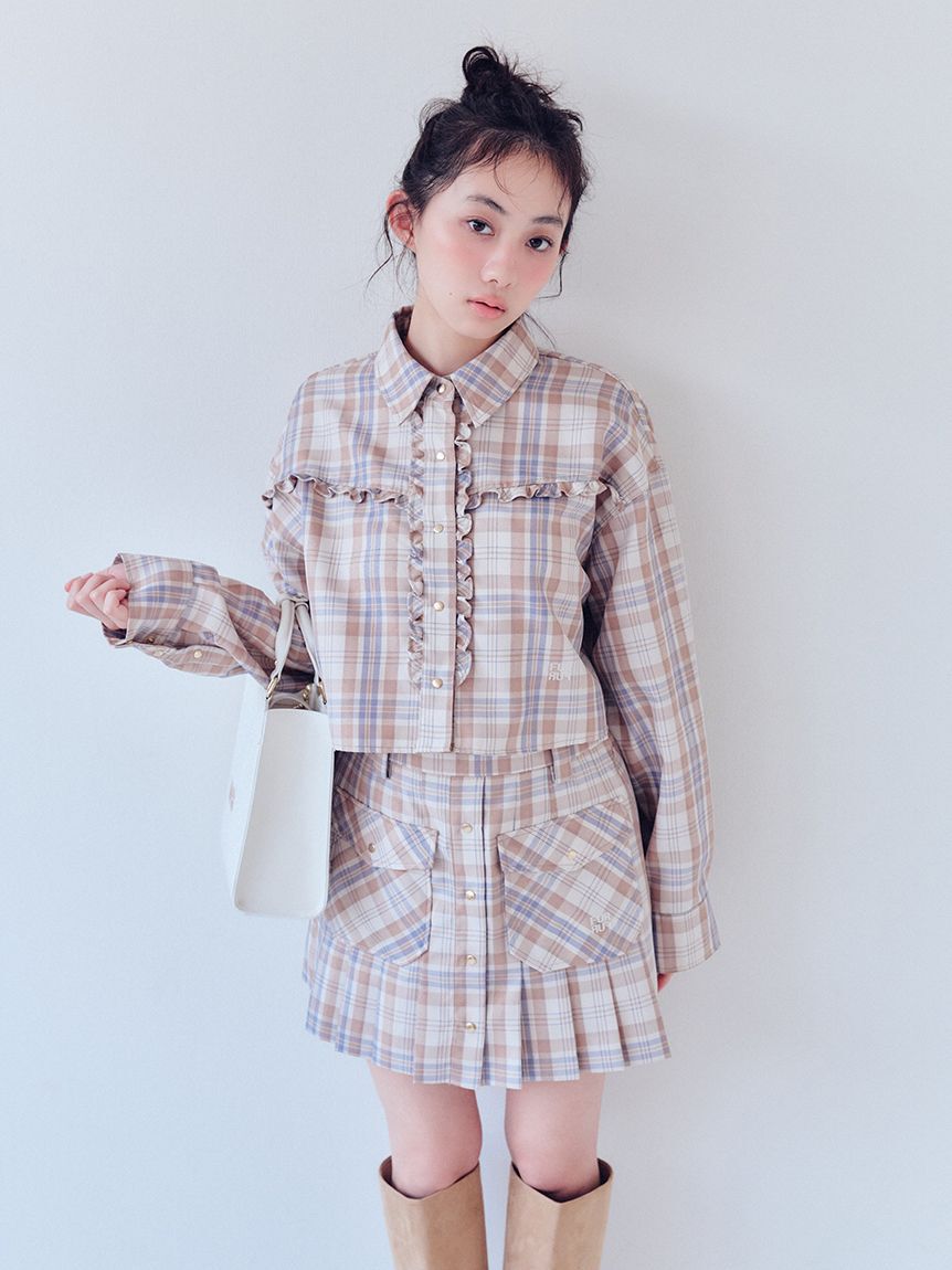 FURFUR「チェック柄クロップドフリルシャツ」|シャツ・ブラウス|