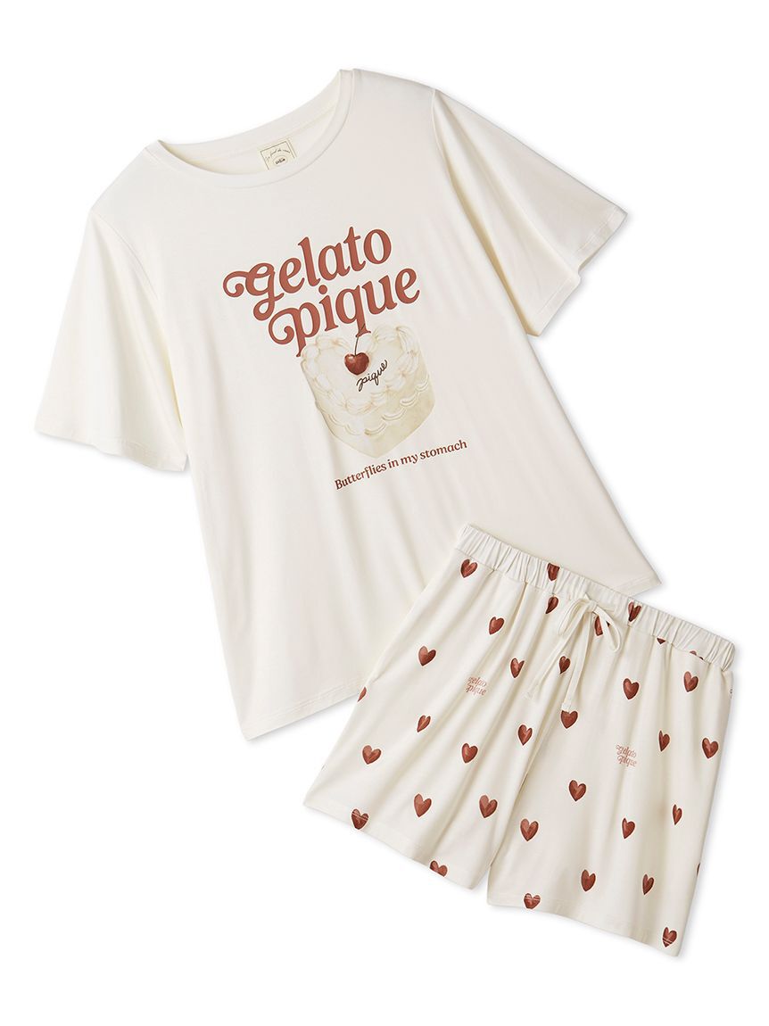gelato pique「【ONLINE限定】【接触冷感】ケーキワンポイントTシャツ&ハート柄ショートパンツセット」|ルームウェア|OWHT
