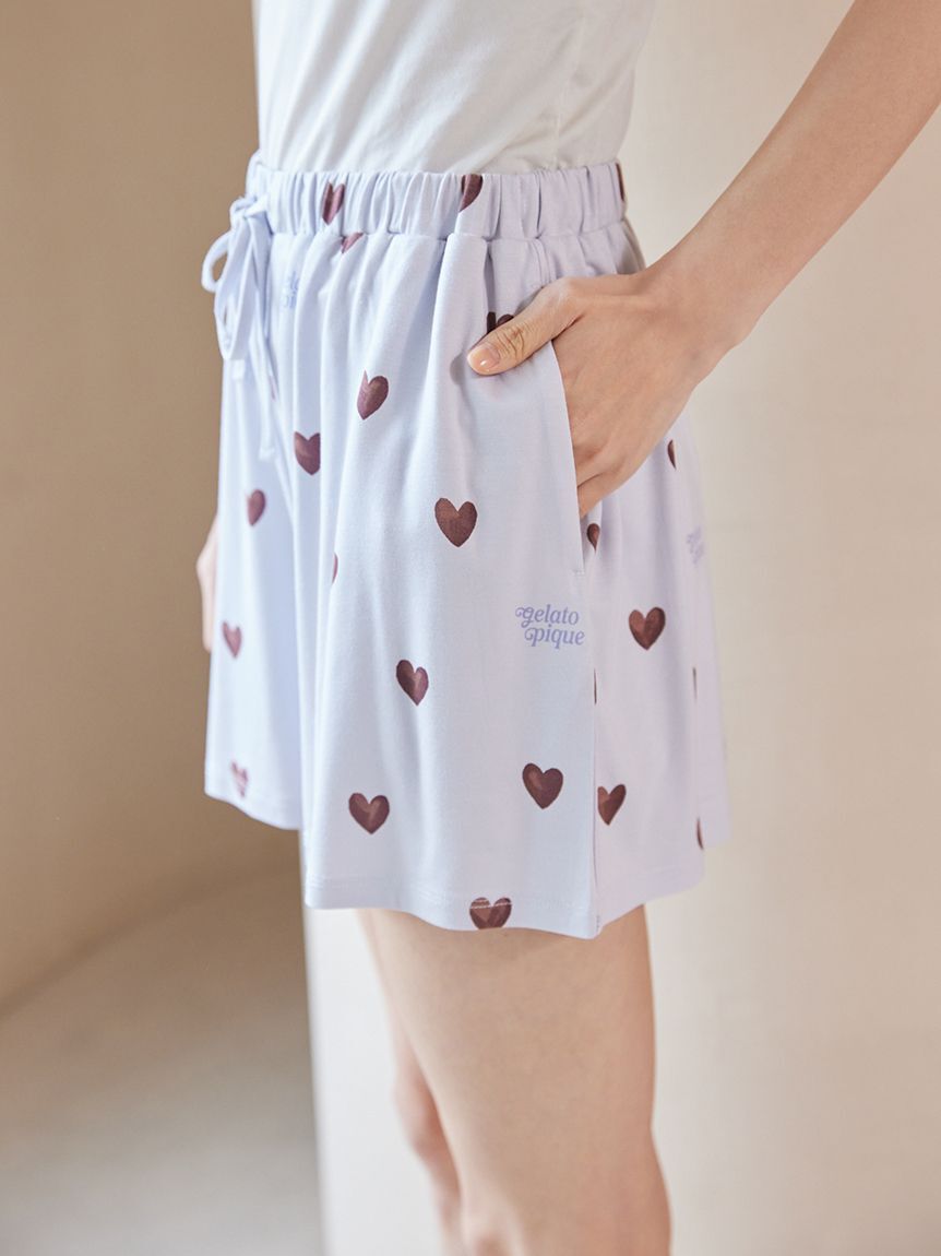 gelato pique「【ONLINE限定】【接触冷感】ケーキワンポイントTシャツ&ハート柄ショートパンツセット」|ルームウェア|
