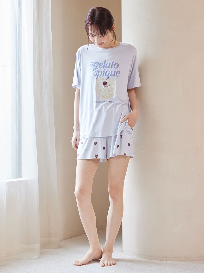 gelato pique「【ONLINE限定】【接触冷感】ケーキワンポイントTシャツ&ハート柄ショートパンツセット」|ルームウェア|