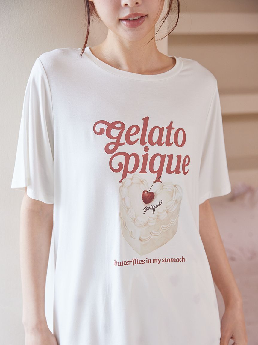 gelato pique「【ONLINE限定】【接触冷感】ケーキワンポイントTシャツ&ハート柄ショートパンツセット」|ルームウェア|