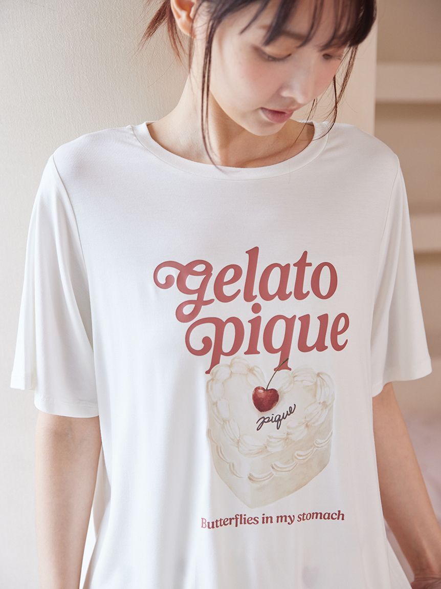 gelato pique「【ONLINE限定】【接触冷感】ケーキワンポイントTシャツ&ハート柄ロングパンツセット」|ルームウェア|