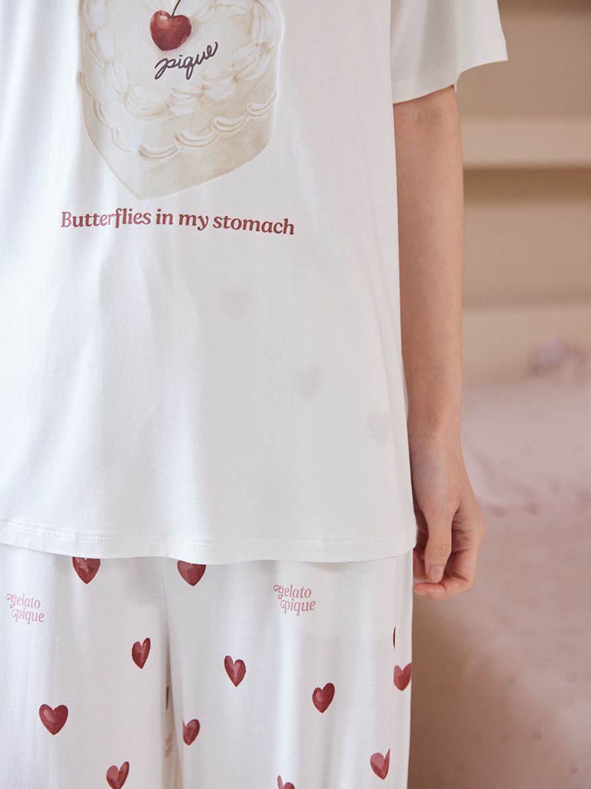 gelato pique「【ONLINE限定】【接触冷感】ケーキワンポイントTシャツ&ハート柄ロングパンツセット」|ルームウェア|