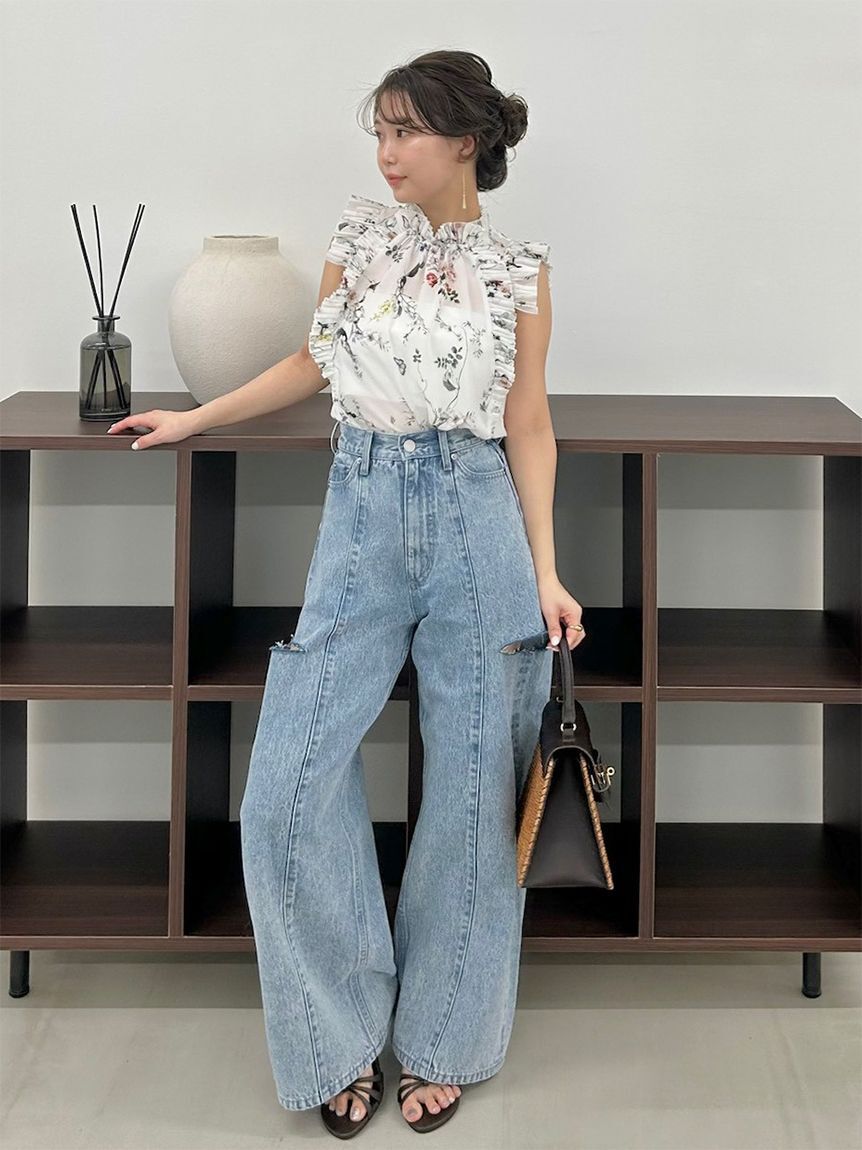 FRAY I.D「フラワープリントギャザーフリルブラウス」|シャツ・ブラウス|