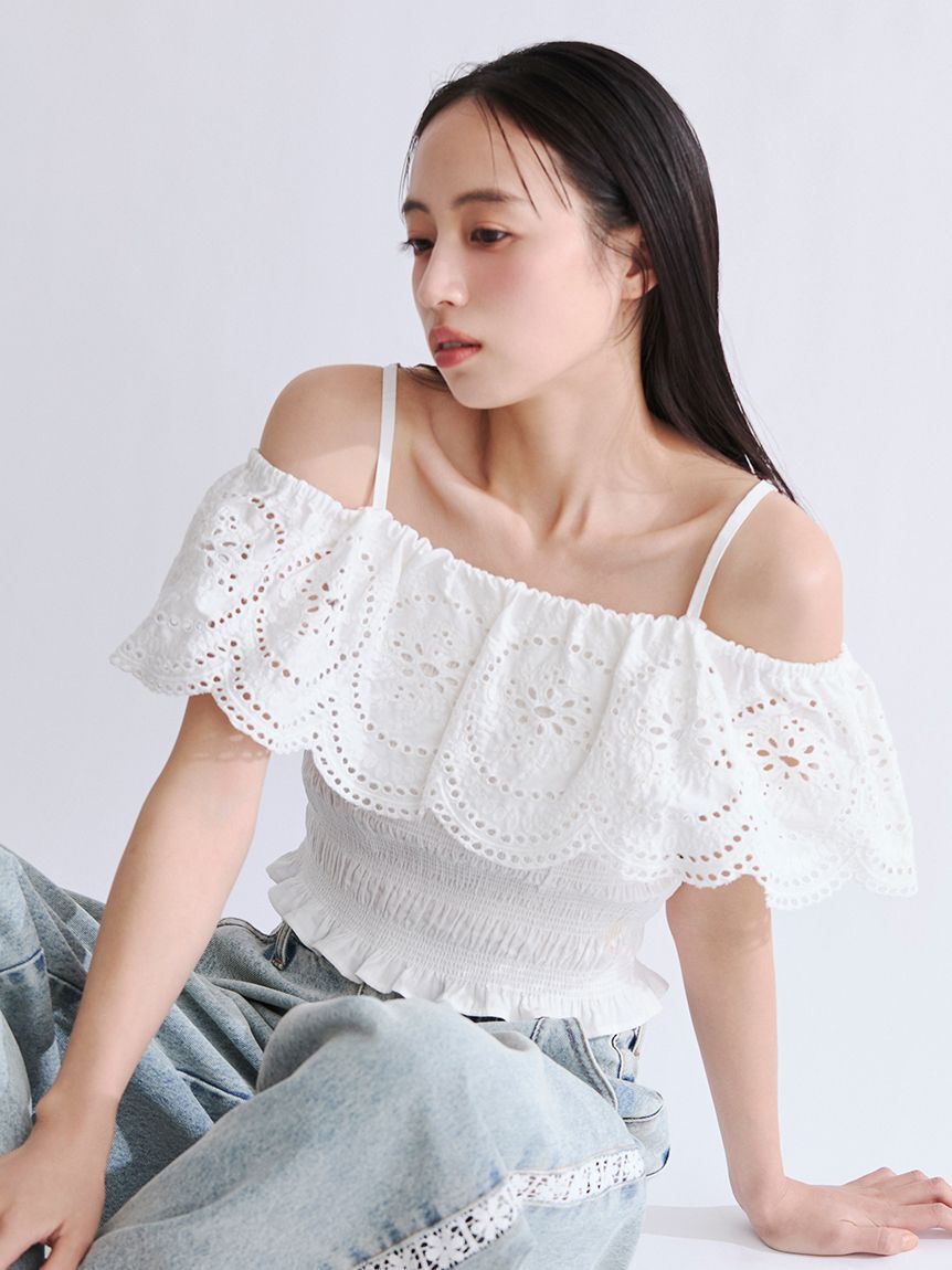 FRAY I.D「オフショルダーレースブラウス」|シャツ・ブラウス|WHT