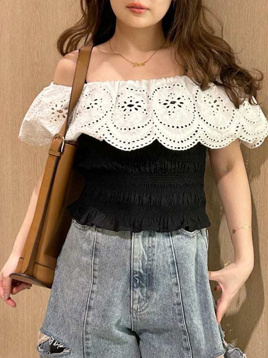 FRAY I.D「オフショルダーレースブラウス」|シャツ・ブラウス|BLK