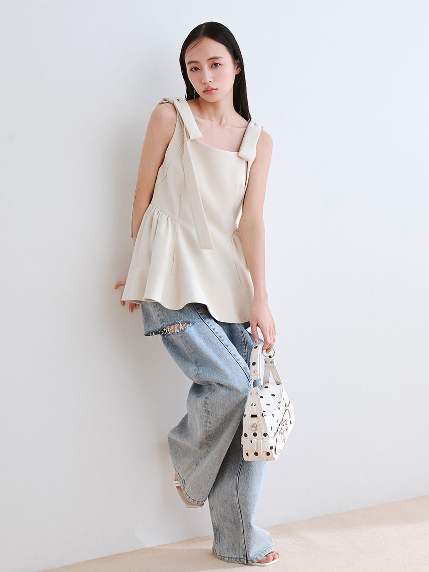 FRAY I.D「【WEB限定】リボンペプラムトップス／ウォッシャブル」|シャツ・ブラウス|