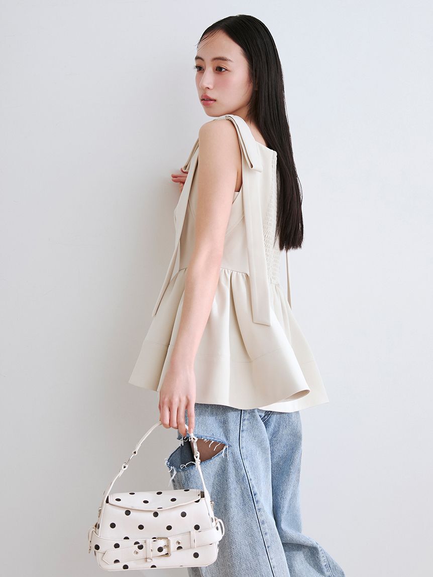 FRAY I.D「【WEB限定】リボンペプラムトップス／ウォッシャブル」|シャツ・ブラウス|