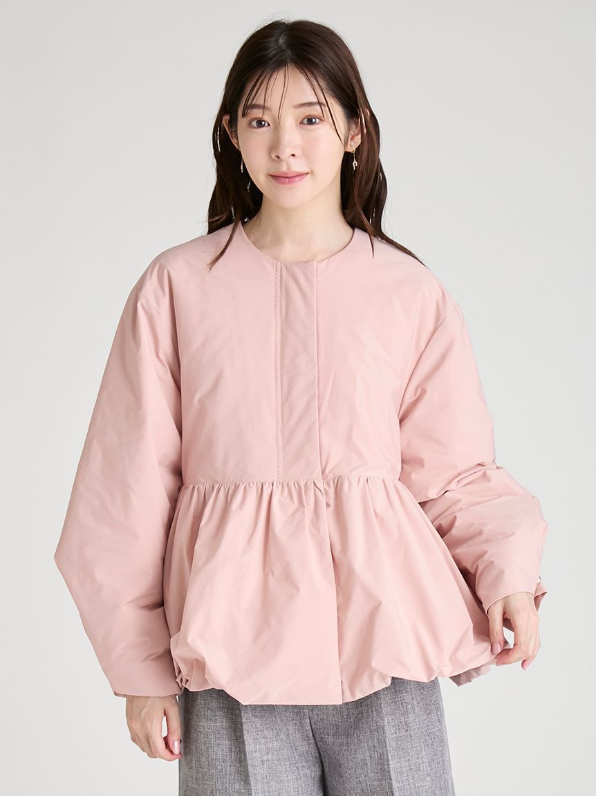 CELFORD「薄中綿ペプラムノーカラーコート」|ノーカラージャケット|