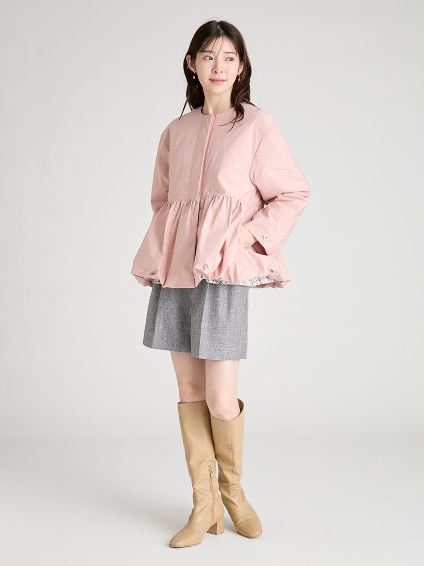 CELFORD「薄中綿ペプラムノーカラーコート」|ノーカラージャケット|