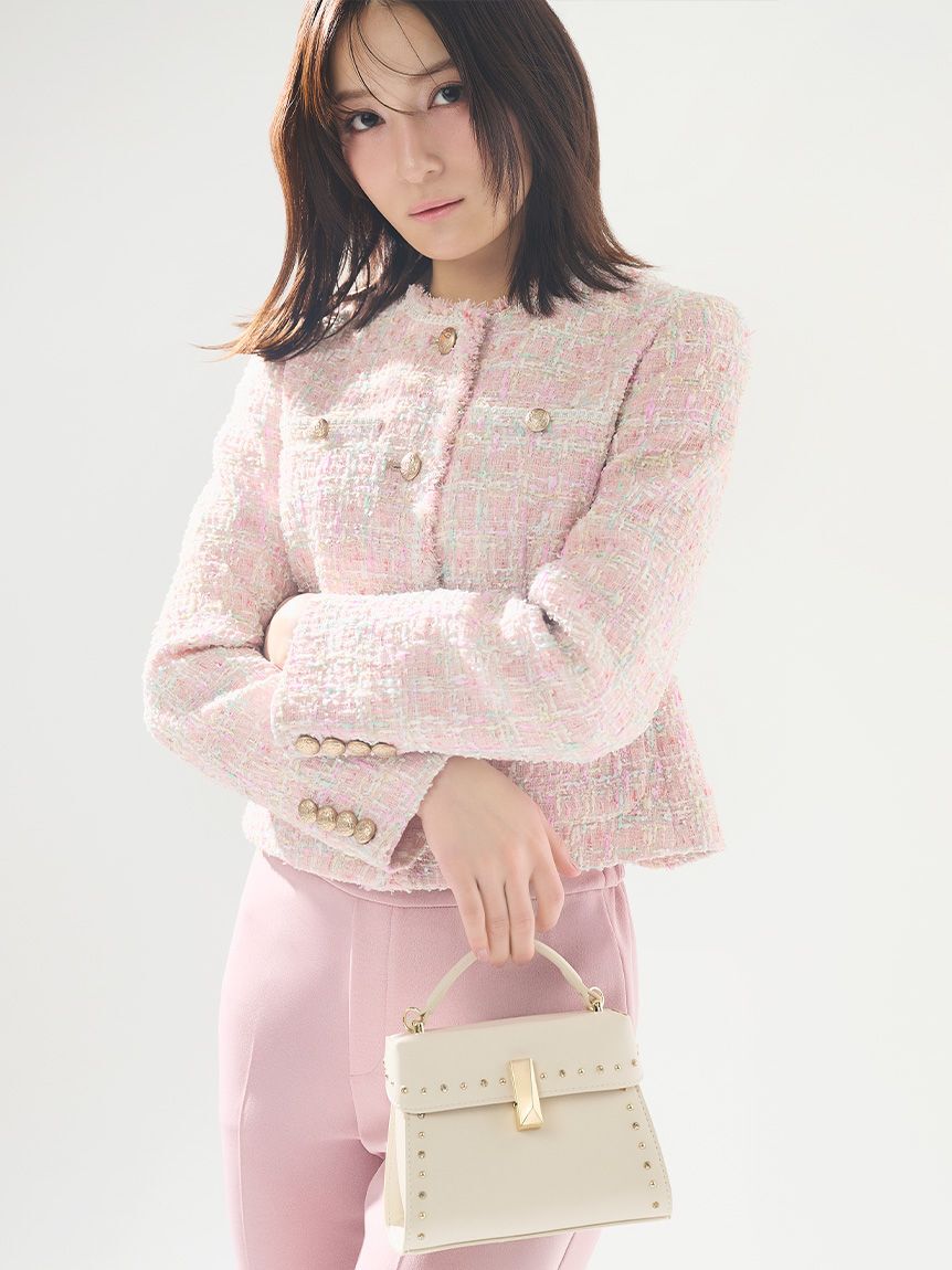 CELFORD「フリンジツイードジャケット」|ノーカラージャケット|