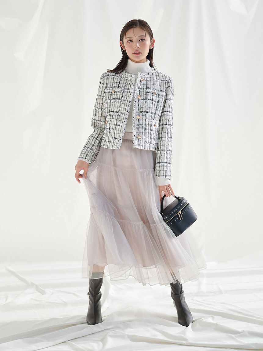 CELFORD「フリンジツイードジャケット」|ノーカラージャケット|