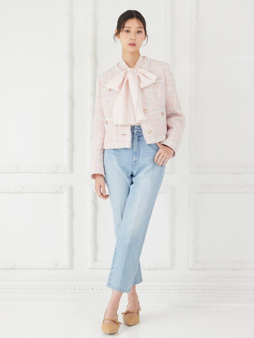 CELFORD「フリンジツイードジャケット」|ノーカラージャケット|