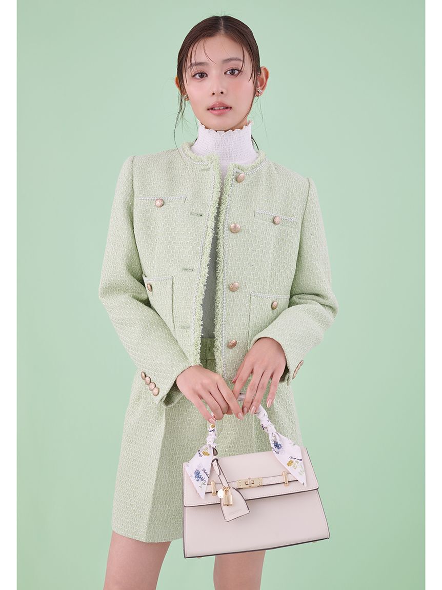 CELFORD「フリンジツイードジャケット」|ノーカラージャケット|