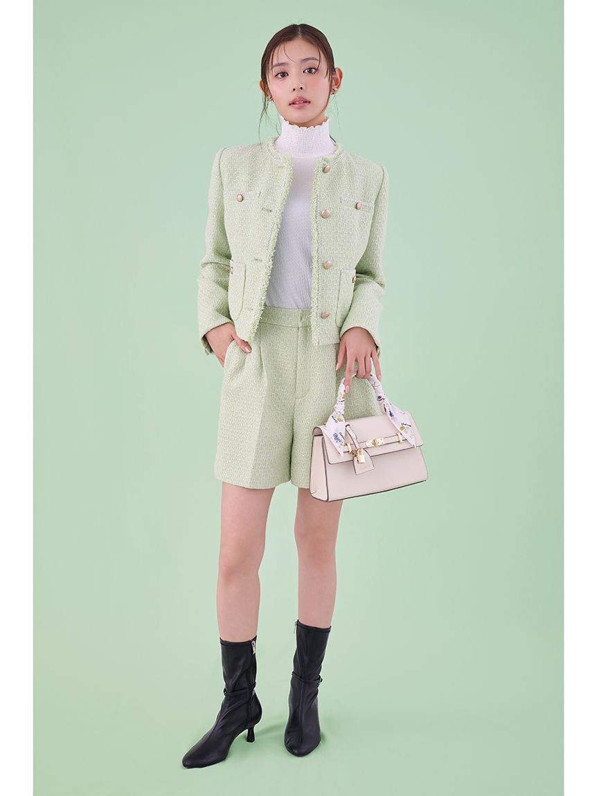 CELFORD「フリンジツイードジャケット」|ノーカラージャケット|