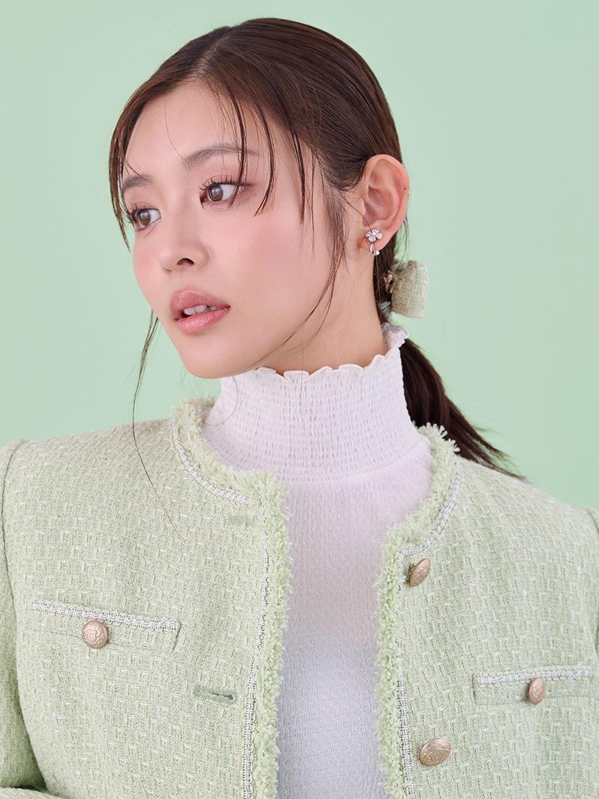 CELFORD「フリンジツイードジャケット」|ノーカラージャケット|