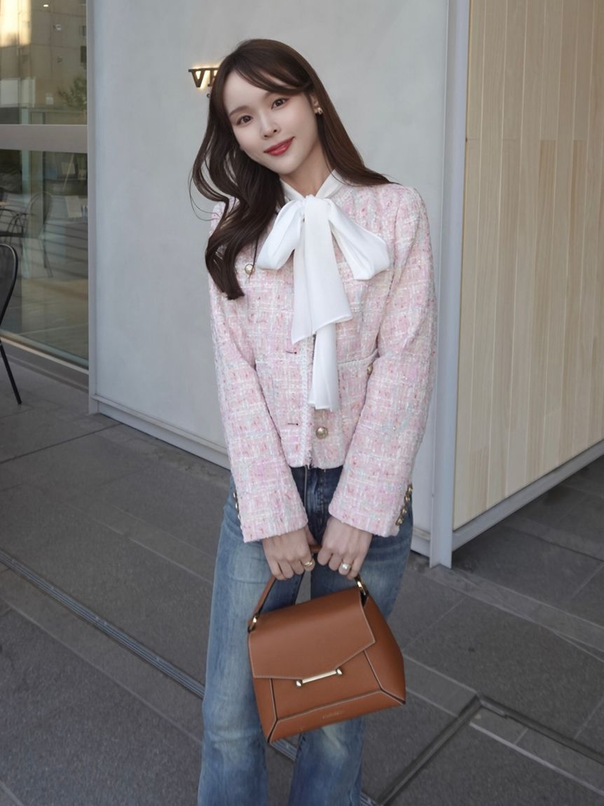 CELFORD「フリンジツイードジャケット」|ノーカラージャケット|