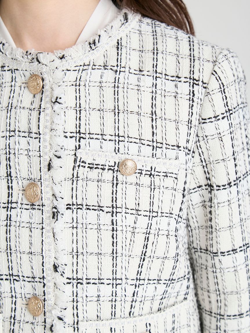 CELFORD「フリンジツイードジャケット」|ノーカラージャケット|