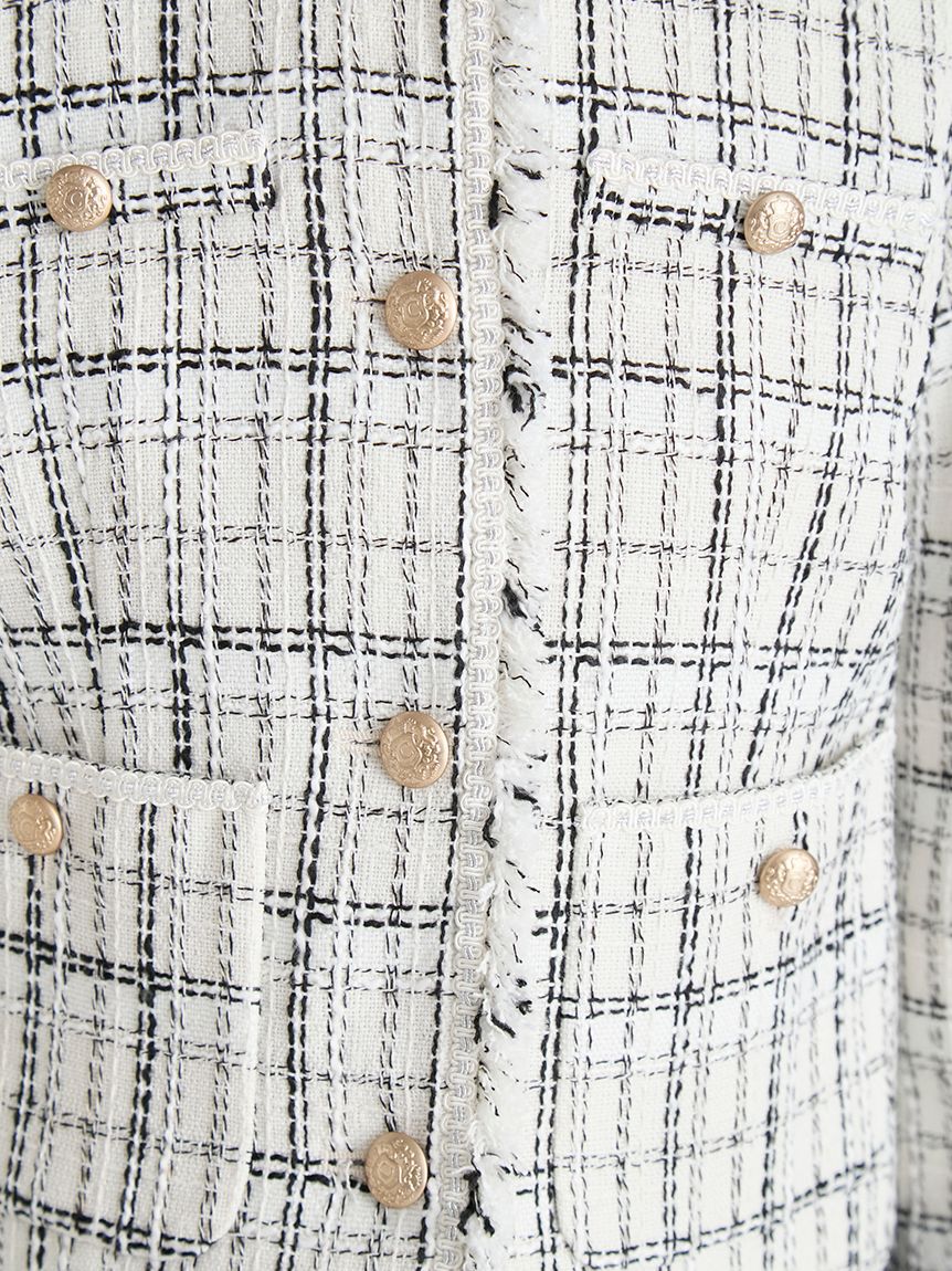 CELFORD「フリンジツイードジャケット」|ノーカラージャケット|