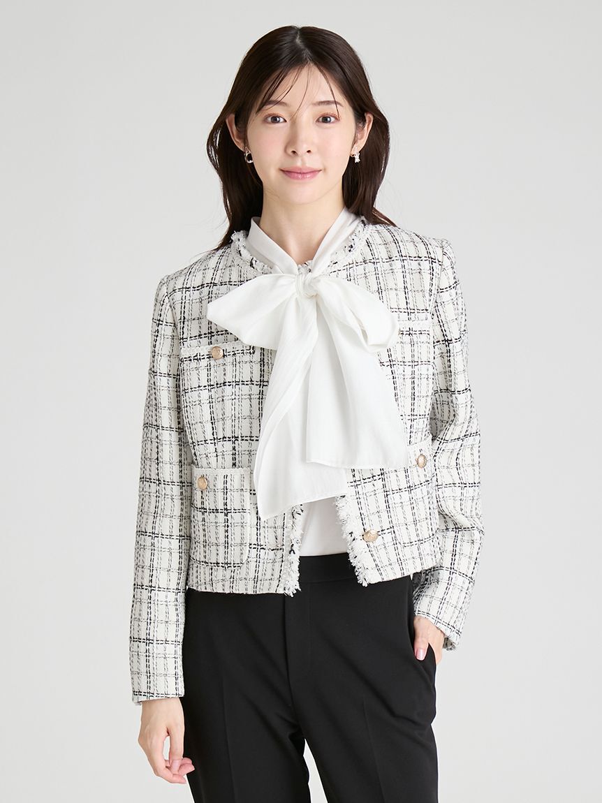 CELFORD「フリンジツイードジャケット」|ノーカラージャケット|