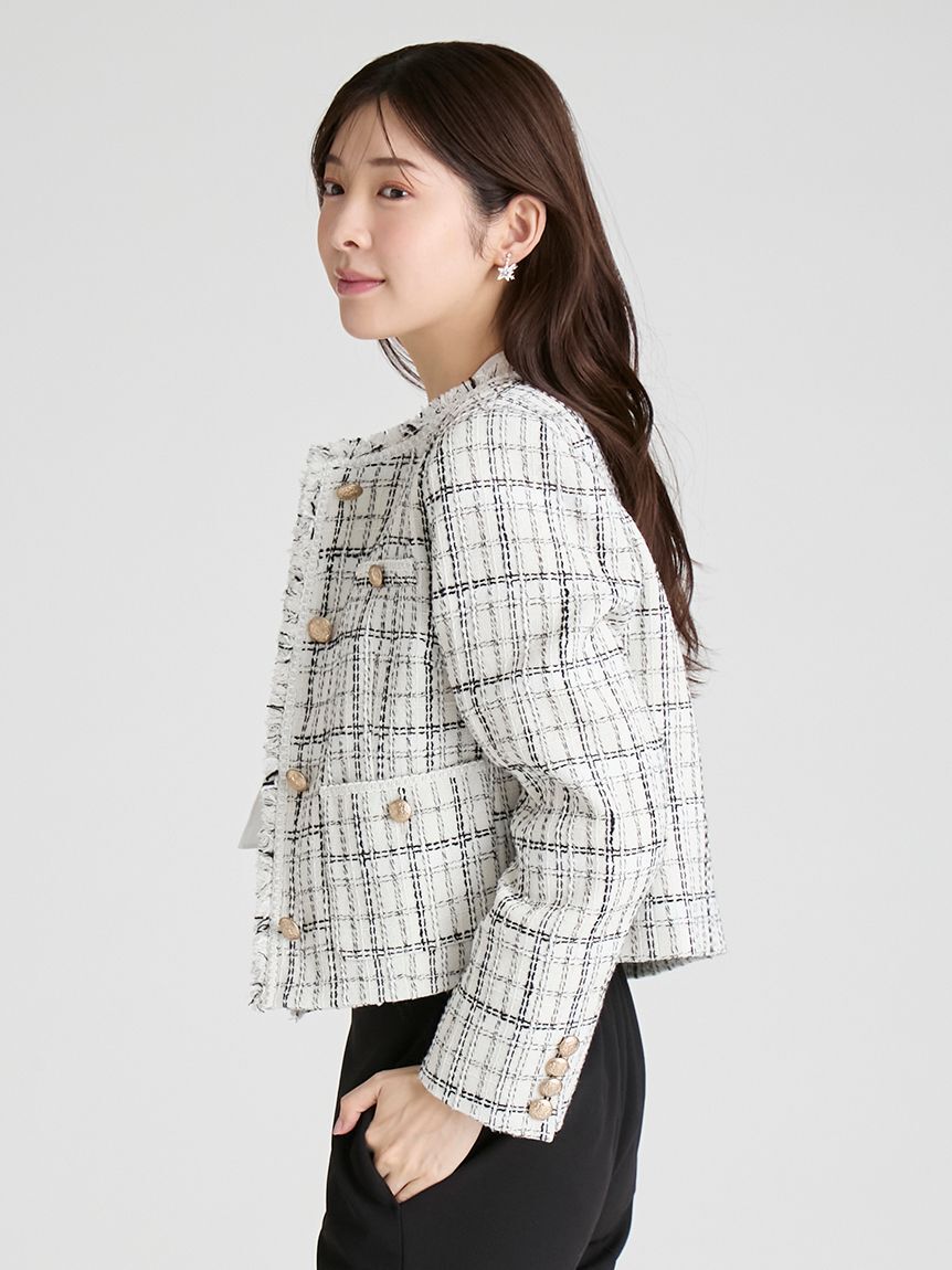 CELFORD「フリンジツイードジャケット」|ノーカラージャケット|