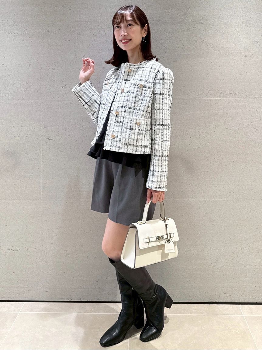 CELFORD「フリンジツイードジャケット」|ノーカラージャケット|