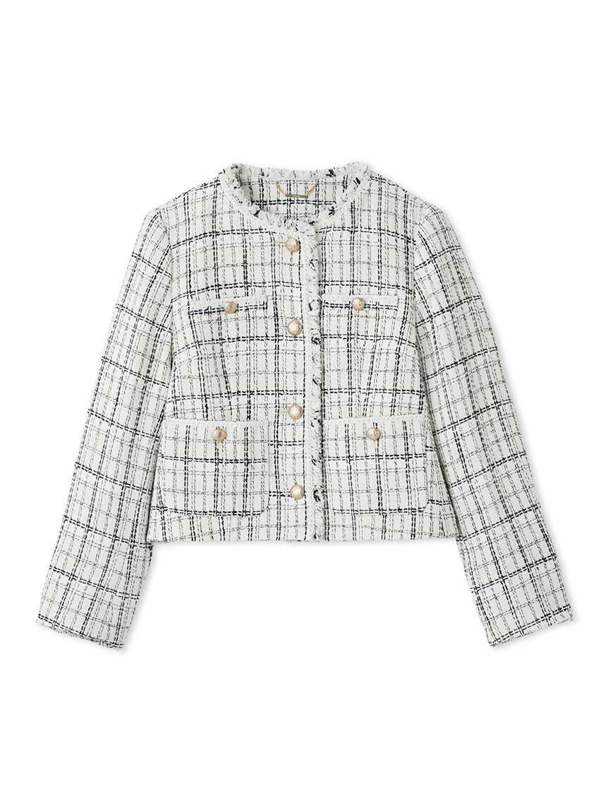 CELFORD「フリンジツイードジャケット」|ノーカラージャケット|