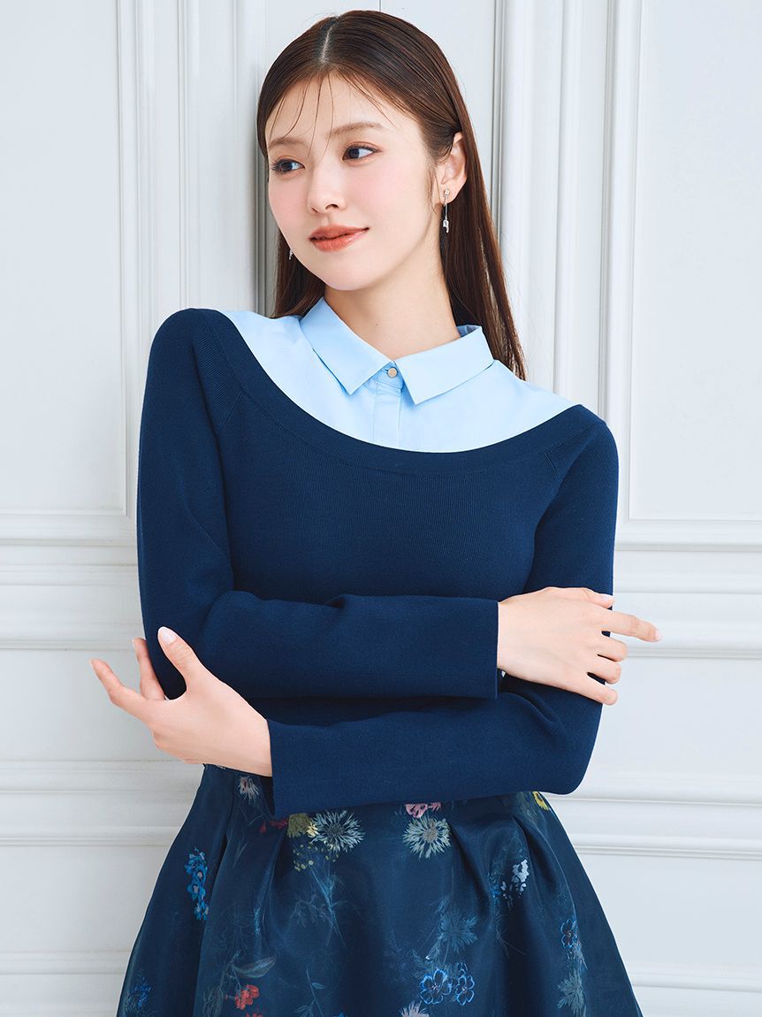 CELFORD「シャツレイヤードニットプルオーバー」|ニット・セーター|NVY