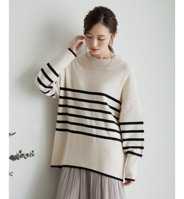 ikka「バックスリットボーダーニットプルオーバー」|ニット・セーター|