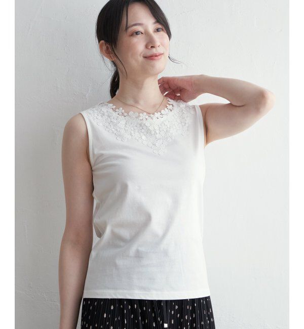 ikka「【接触冷感／UVカット】コットンUSA前後レースタンクトップ」|タンクトップ|
