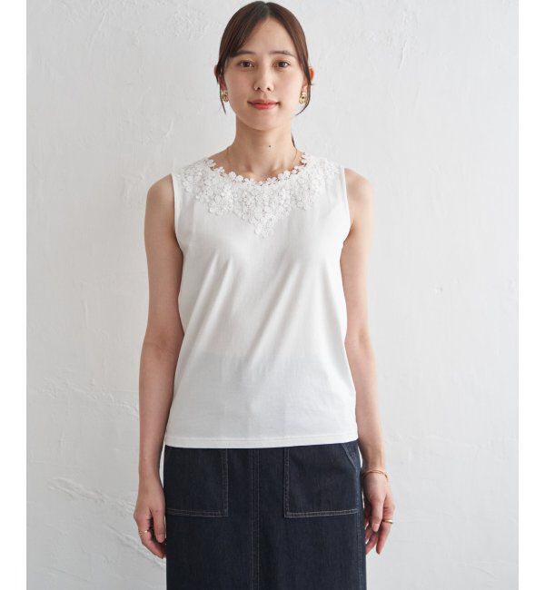 ikka「【接触冷感／UVカット】コットンUSA前後レースタンクトップ」|タンクトップ|