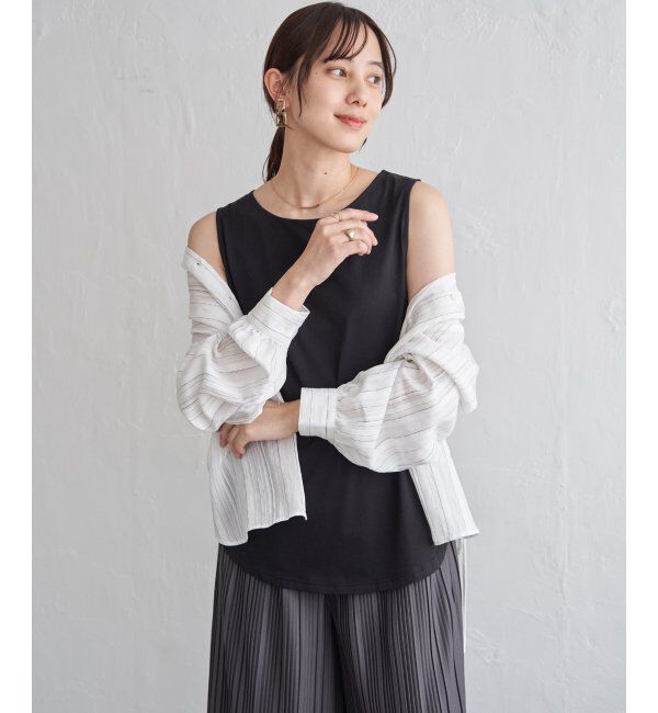 ikka「【雑誌InRed5月号掲載】コットンUSA裾ラウンドノースリプルオーバー」|タンクトップ|