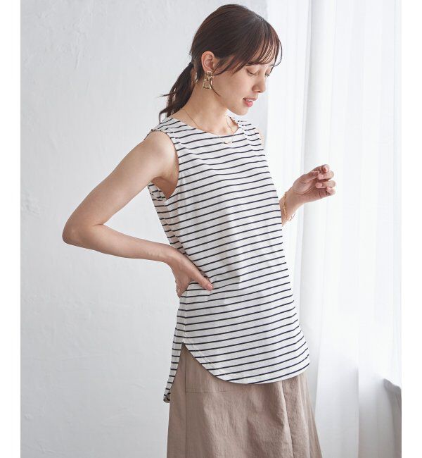 ikka「【雑誌InRed5月号掲載】コットンUSA裾ラウンドノースリプルオーバー」|タンクトップ|