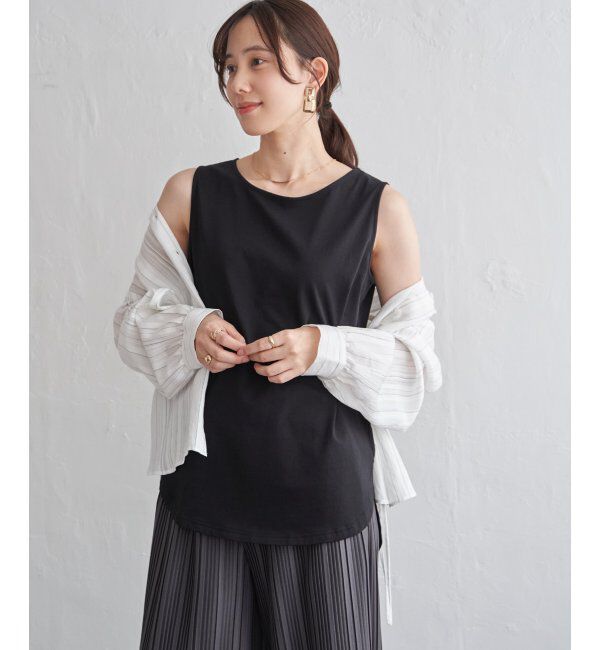 ikka「【雑誌InRed5月号掲載】コットンUSA裾ラウンドノースリプルオーバー」|タンクトップ|ブラック