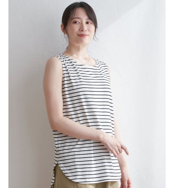 ikka「【雑誌InRed5月号掲載】コットンUSA裾ラウンドノースリプルオーバー」|タンクトップ|