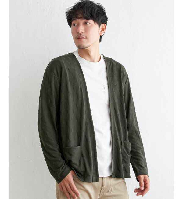 ikka「ジャカードボタンレスカーディガン」|カーディガン|オリーブ